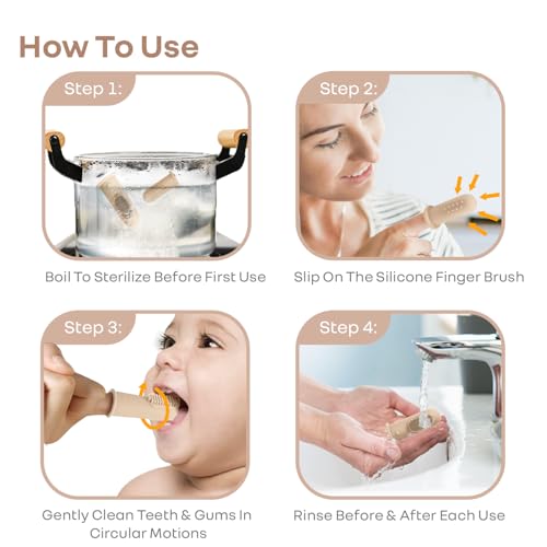 Image of R for Rabbit Tiny Smiles Gummy Finger Toothbrush for Babies | BPA-Free Silicone 2 in 1 Brush & Tongue Cleaner with Storage Case | Oral Care for 0+ Months | Safe & Travel-Friendly (Beige)
