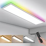 Dimmbar LED Deckenleuchte Panel 100x25CM mit Fernbedienung, RGB Backlight Deckenpanel Lampe Flach mit Memory-Funktion, 30W 2400LM 2700-6500K, für Schlafzimmer/Wohnzimmer/Küche/Keller/Balkon,Rechteck