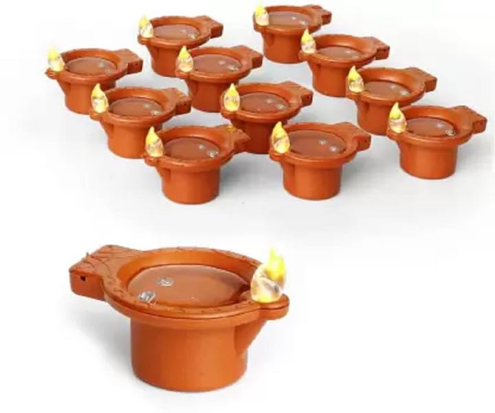 LED Water Sensor Diya, Smokeless Decorative Light with Long Lasting Battery, Water Resistant, Terracotta Pack of 12 pics-image-33