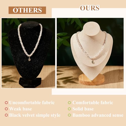Juexica 3 Pcs Necklace Display Stand Bamboo Jewelry Bust Display Stands Beige Bust for Selling for Vendors Trade Organizer(9.3 x 6.1 Inches)