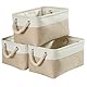 Mangata Große Aufbewahrungsbox 3er Set, Leinenstoff Aufbewahrungskörbe mit Griffen für Schränke, Kleiderschrank, Regale, Badezimmer, Kleidung, Spielzeug, Handtuch (38x28x24cm, Hell Khaki Weiß)
