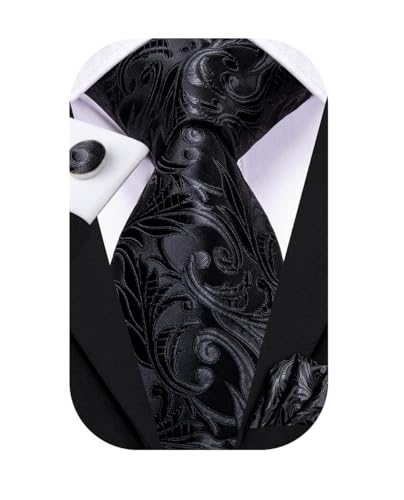 Image of Dubulle Silk Ties Set for Men Formal Paisley Striped Necktie Pocket Square Cufflinks 3PCS Sets Wedding Business Party