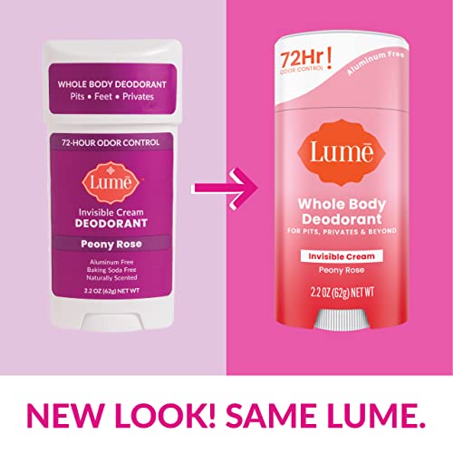 Lume Whole Body Deodorant - Invisible Cream Stick - 72 Hour Odor Control - Aluminum Free, Baking Soda Free, Skin Safe - 2.2 Ounce (Peony Rose) #TOP3