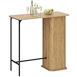 HOMCOM Table de Bar avec 3 étagères, Table Haute Mange Debout pour 2 Personnes, Style scandinave, Design à Lattes et Pieds en métal, pour Petits espaces, Cuisine, Salon, 112x50x106cm, Bois Naturel