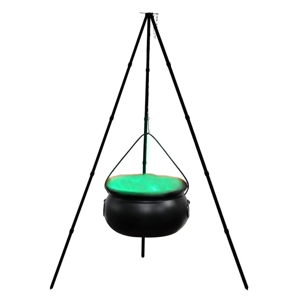 Uezeth Witches Cauldron Halloween Witch Decor With Lights, Outdoor Large Witches Cauldron Halloween Candy Kettle Novelty Candy Holder Pot On Tripod Decoration For Home Porch Outside (130 CM)