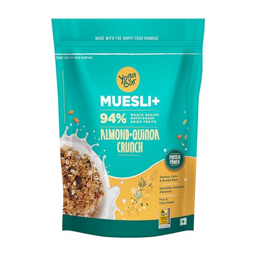 Image of Yogabar Wholegrain Breakfast Muesli |Fruits Nuts and Seeds | Dark Chocolate Cranberry | Almond Quinoa Crunch |No Sugar Super Muesli |400gm Each