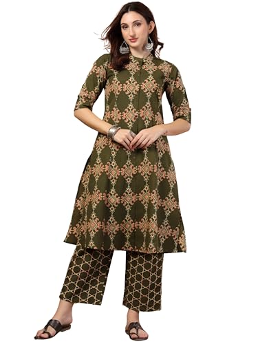 Image of rytras Women Pure Cotton Printed A-Line Kurta Sets with Palazzos|Kurti Set for Woman|Cord Set for Women Cotton