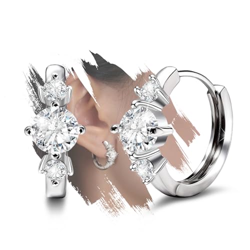 Big Huggie Hoop Earrings Sterling Silver 6MM Diamond Cubic Zirconia Cuff Cartilage Earring Sparkling Round Cut CZ Huggie Earrings for Women Hypoallergenic Earrings Jewelry Gifts Birthday