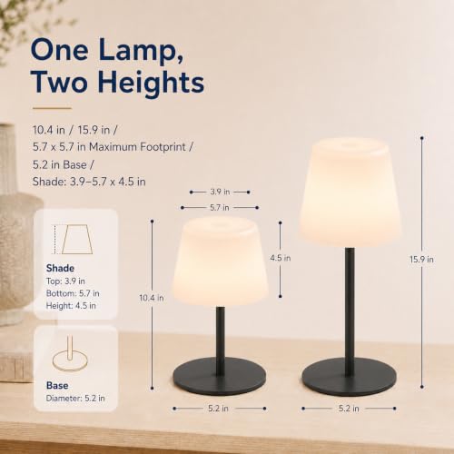 Image of IP65 Waterproof Shower Lamp, Cordless Rechargeable Table Lamp, Black | 4000mAh Battery Operated Lamp, Spa-Like Glow for Showers, Vanity, Bedside and Patios; 3 Color Temperatures, Touch Dimming
