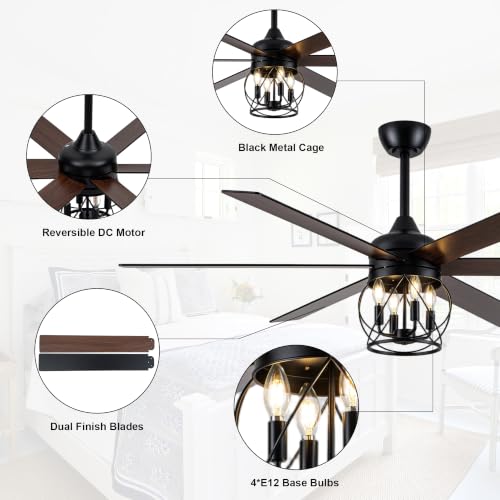 Image of 60 inch Farmhouse Ceiling Fan with Lights Remote Rustic Ceiling Fan