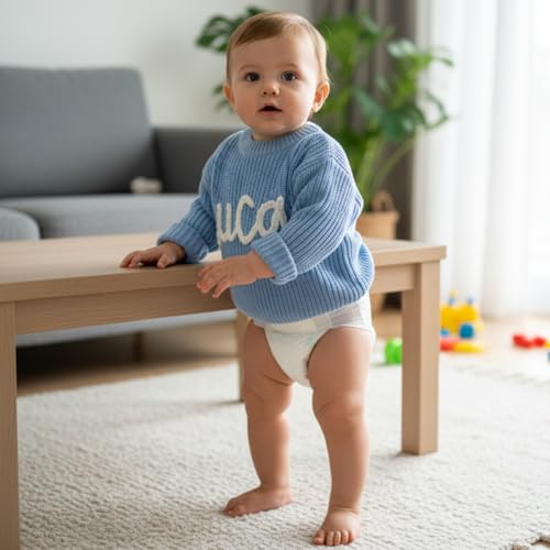 Personalized Baby Sweater with Name Custom Sweater for Newborn Boy Girl Hand-Embroidered Gift for Baby Shower Birthday Xmas.3