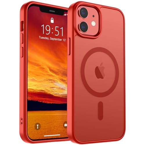 Image of SUPFINE Magnetic for iPhone 12 Case /iPhone 12 Pro Case (Compatible with MagSafe)(Military Grade Drop Protection) Slim Translucent Matte Shockproof with Anti-Fingerprint Phone Case,Red