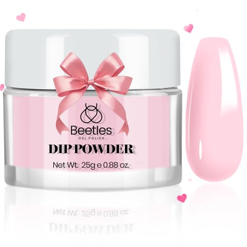 Beetles Pink Dip Powder Barely Pink Color, 25g Dipping Powder Nail Art Starter Manicure DIY Home Salon Long Lasting Dip Nail Art Design No Nail Lamp Needed Valentines Gift for Women