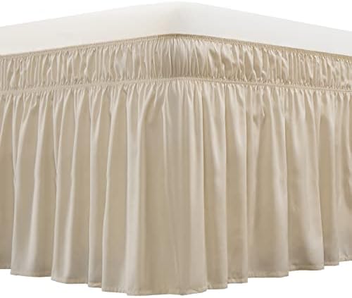 MEILA Wrap Around Bed Skirt Three Fabric Sides Elastic Dust Ruffled 18 Inch Tailored Drop,Easy to Install Fade Resistant-Beige, Queen/King