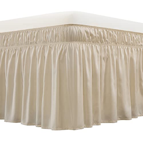 MEILA Wrap Around Elastic Bed Skirt for Queen & King Beds, 16" Drop, Beige