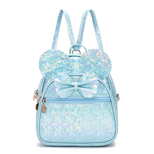 KL928 Girls Mini Backpack Bowknot Polka Dot Cute Small Daypacks Convertible Shoulder Bag Purse for Women Shiny Blue