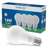 novapollo A19 LED Light Bulbs,100 Watt Equivalent LED Bulbs,E26 Standard Base,Daylight White 5000K LED Lights for Bedroom,1500LM Non-Dimmable,14W LED Lights,10,000 Hour Lifetime, 4-Pack