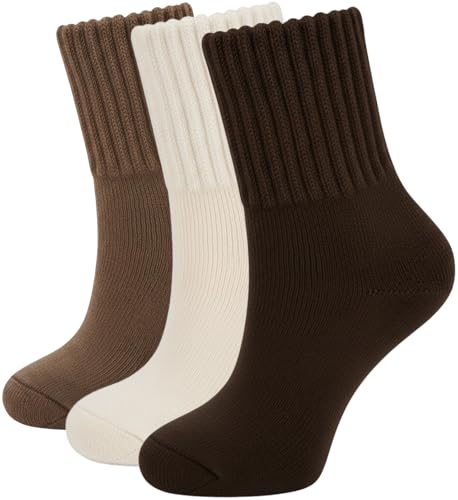 ACCFOD Womens Warm Boot Socks Cozy Thermal Thick Cotton Crew Socks for Fall Winter Neutral Color Size 6-9