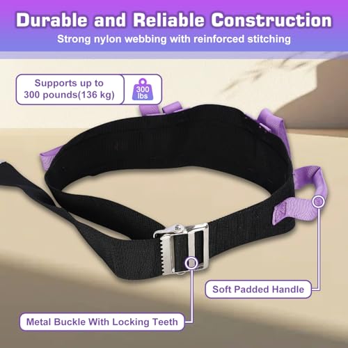 supregear Gait Belt with Handles - Transfer Belts for Seniors, Bariatric, Disabled, Elderly, Physical Therapy - Nursing Safety Assist for Walking and Standing - Quick-Release Metal Buckle, Purple