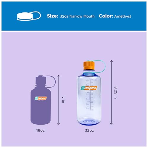 Image of Nalgene 32 oz Narrow Mouth Water Bottle BPA-Free, Durable & Leak Proof, Lghtweght Bottle for Hkng, Gym & Travel, Amethyst