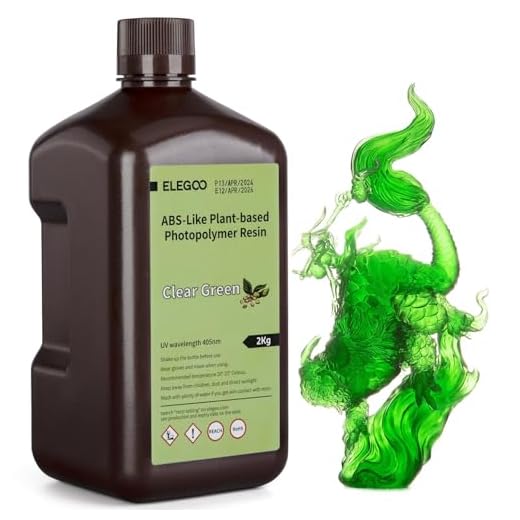 ELEGOO ABS-Like Plant-Based 3D Printer Resin with Low Odor and High Precision, 405nm UV Curing Resin for Mars Saturn Jupiter MSLA DLP LCD 3D Printing - Clear Green 2000g