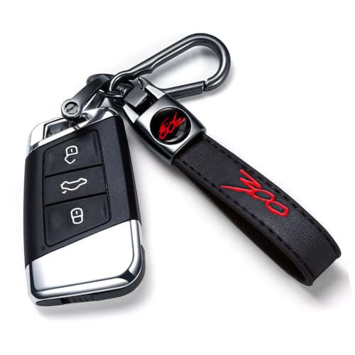 Image of Car Keychain, Black Leather & Metal Car Key Fob Holder, Car Keychain Accessories