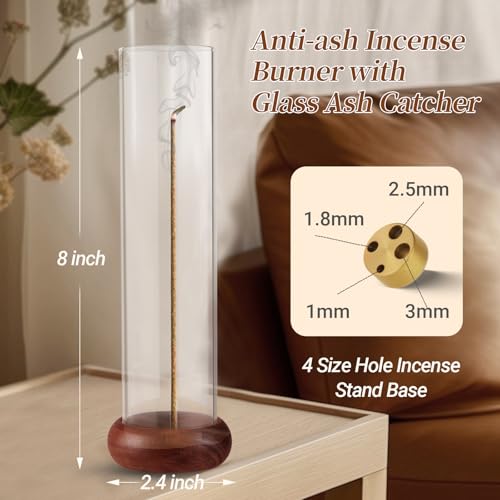 Incense Holder,Walnut Wooden Incense Stick Holder with Detachable Glass Ash Catcher,Incense Bunner for Stick for Meditation Yoga Spa Gift - Thumbnail 2
