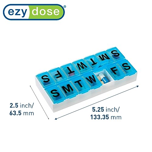 Image of EZY DOSE Weekly (7-Day) Pill Organizer, Vitamin Case, and Medicine Box, Contoured Bottom for Easy Pill Removal, Color May Vary, Medium (Pack of 2)