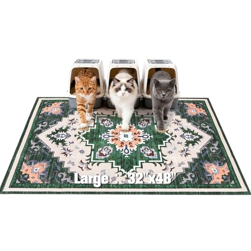 Image of EXPAWLORER Cat Litter Mat, 32 inchx48 inch XL Non-Slip Urine Waterproof Litter Trapping Mat Easy to Clean Washable Litter Box Mat for Floor Soft on Kitty Paws, Indoor Food Mats Rug Pads for Bathroom Green