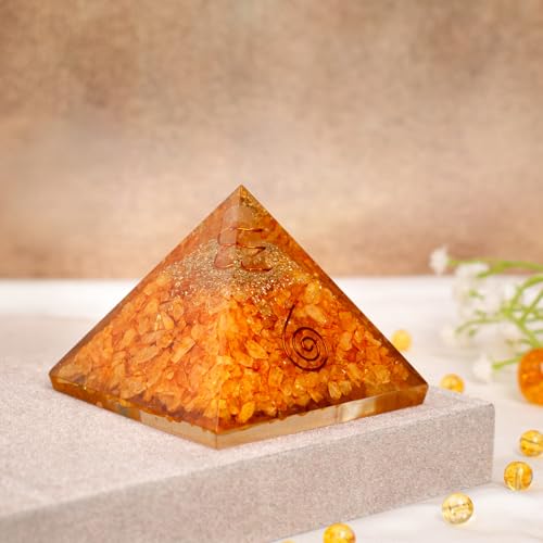Image of Astrotalk Citrine Crystal Resin Pyramid | Prosperity & Success Orgonite Pyramid for Healing & Positivity | Vastu Items for Home Decor | Office Table Decoration Items | Gift for Man & Woman