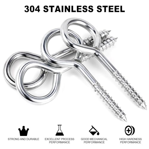 Ygaohf 13-94-SILVER METAL HOOKS 5 Inch Large Eye Hooks - Solid Stainless Steel Eye Hooks Screw In Heavy Duty thumb #2