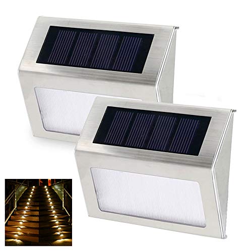 Preisvergleich Produktbild P12cheng Solar-LED-Lampe, 2 Stück, Metall, für den Außenbereich, solarbetrieben, Treppenlicht, Wandleuchte für Weg / Garten / Veranda.