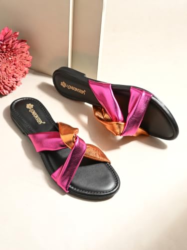 Image of Women's Cross Strap Slide Sandals | Soft Cushioned Flat Slip-On Slippers | Lightweight Anti-Skid Casual Comfort Sandals for Everyday Wear