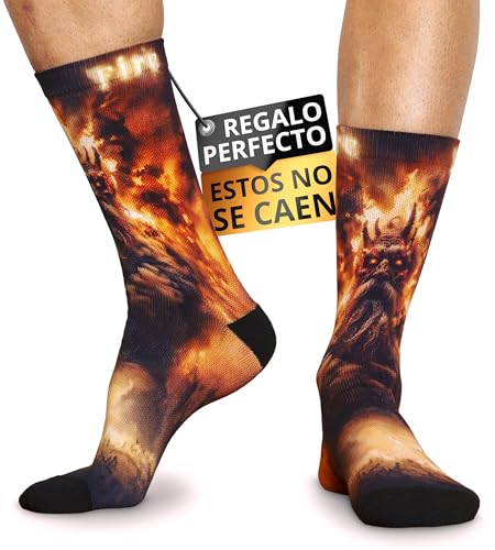 Calcetines Originales Hombre Mujer - Diseño Casual 4 Elementos - Gamer Cosplay Geek - Deportivos Compresivos - Running Crossfit Boxeo - Individuales o Pack de 4 Con Caja Regalo - Tallas 36-40 y 41-45