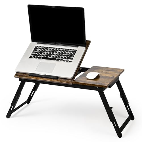 VASMIA Tavolino da Letto,Tavolo Pieghevole PC Portatile, Supporto con Altezza Regolabile ,Vassoio Letto per Colazione, Lavorare, Leggere, Scrivere, Guardare Film, Marrone Vintage