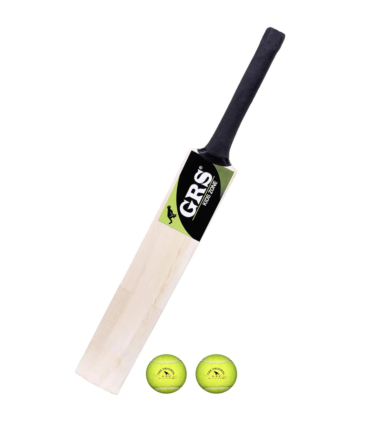 GRS® Boom Kids Zone Popular Willow Wooden Cricket Bat for Kids (Size 2 for Age Group 6-7 Years Kids) & 2 Tennies Ball