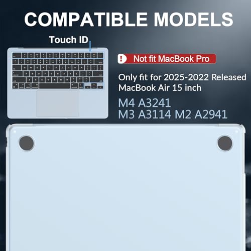 Image of AKIT Matte Case for MacBook Air 15 Inch M5 M4 M3 M2 2026-2023, Sky Blue | A3448 A3241 A3114 A2941, 100% Color Match, Anti-Scratches&Fingerprints, Protective Hard Shell, Ultra Thin, Easy Take On