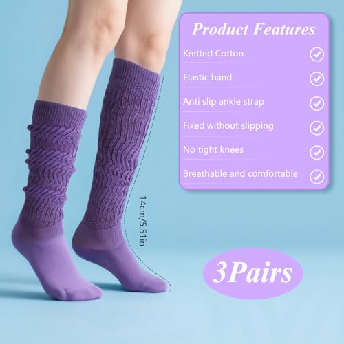 Vibrant Neon Slouch Socks 3-Pack - Women's Retro Leg Warmers | 80s Scrunch Socks (Neon Green/Hot Pink/Purple)2
