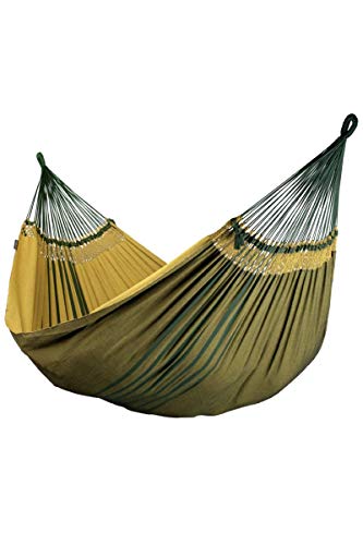 Hamaca Colgante Gigante - para ambientes Interiores o Exteriores - con Flecos o sin Flecos - Máxima Calidad - elaborada de Forma Artesanal, en algodón orgánico 100% (Verde - Sin Flecos) Cover