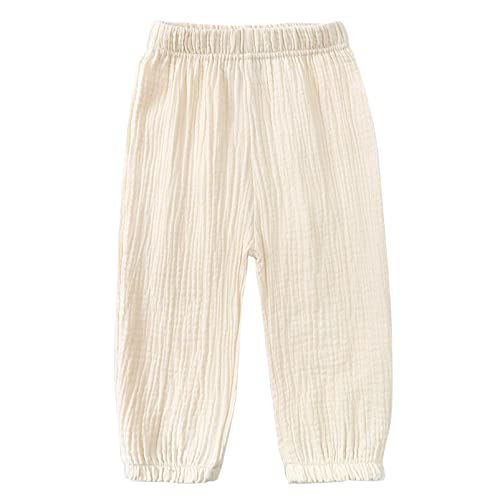 Kids Girls Boys Cotton Linen Casual Pants Solid Color Breathable Elastic Waistband Trousers