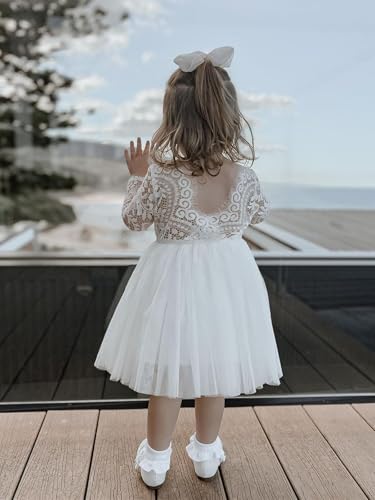 Image of 2Bunnies Girl Peony Lace Back A-Line Straight Tutu Tulle Party Flower Girl Dress