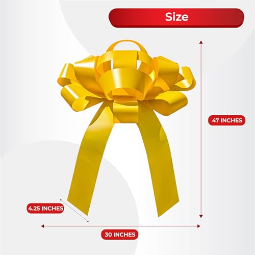 Image of CarBowz Big Car Bow for Car Decorations and Birthday Car Gifts, Large Bow Ribbon, Magnet, Car Safe Sticker Included, Fully Assembled 30 inch Wide Huge Bow, No Suction Cup Needed (Yellow)