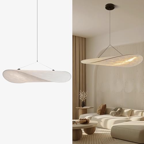 Silk Fabric Pendant Light, White Modern Ceiling Light for Living Room and Dining Room | 3-Color Adjustable Lighting Fixture with Soft Fabric Shade, Ideal for Kitchen Island, Bedroom (White,50cm)