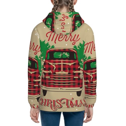 Christmas Vintage Red Truck Kids Pullover Hoodies Boys Sweatshirts Girls Athletic Clothes with Pocket4