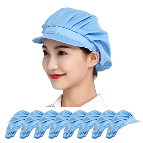 Maifunn 衛生キャップ 8枚セット キッチン 衛生帽 給食帽 工場 業務用 通気性 防塵 髪 布 無地 男女兼用 ライトブルー レディース メンズ MZ8007-ライトブルー