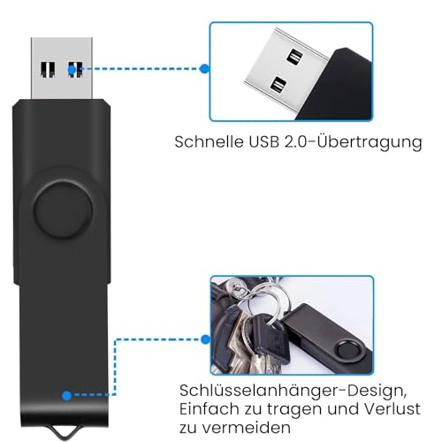 Image of AreTop USB Stick 64GB Pack of 5 360 Rotatable USB 2.0 5 Colours