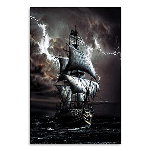 Toile de bateau pirate avec voile noir pour une déco murale salon mystérieuse