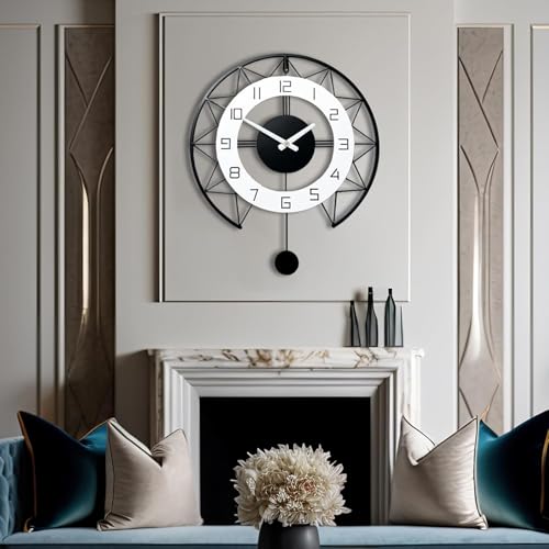 Image of Wall Clock Stylish Metal Analog Wall Clock for Living Room, Bedroom, Office, Kitchen, Home and Hall | Antique Fancy Big Size Modern Wall Watch (Black(ST-28), 40 CM)
