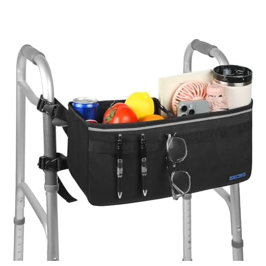 ZHCHG Walker Basket for Seniors, Walker Accessories, Folding Walker Bag with Large Capacity & Never Tipping Over, Best Gift- Black (Not Fit Rollator Walkers)