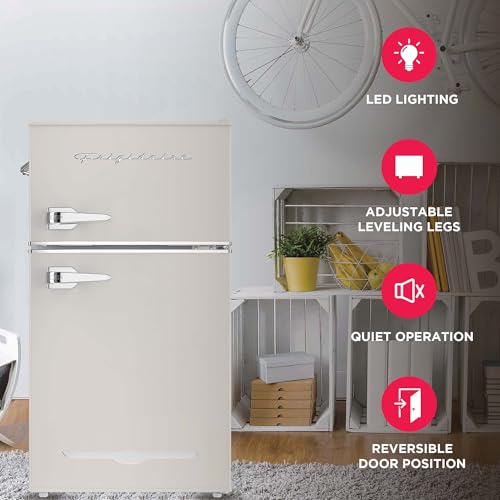 Frigidaire EFR840-Cream EFR840 Retro Mini Fridge with Freezer & Side Bottle Opener-Small 2 Door Refrigerator for Office Bar or College Dorm Room-3.1 Cu Ft (Cream)
